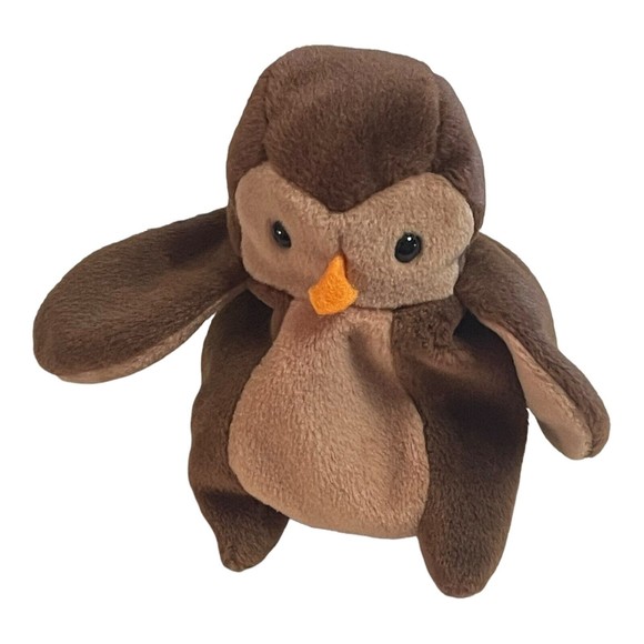 Vintage 1996 Hoot The Owl Ty Beanie Baby PVC Pellets No Hang Tag Retired - Picture 3 of 7